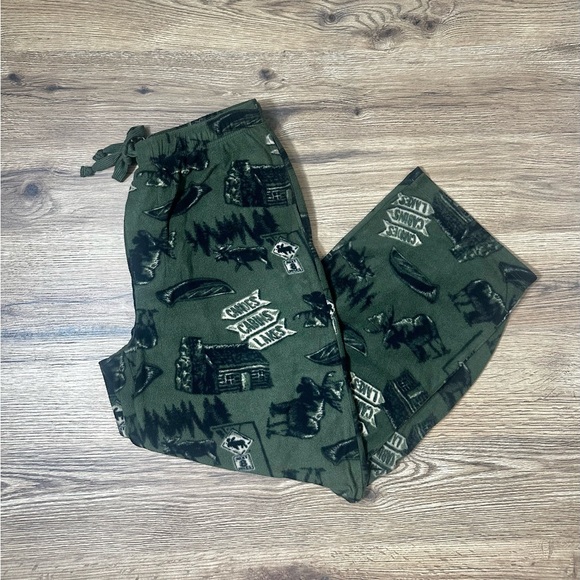 Croft & Barrow Men’s Lounge Pants Microfleece Green Large Moose Canoes Print - Picture 1 of 14
